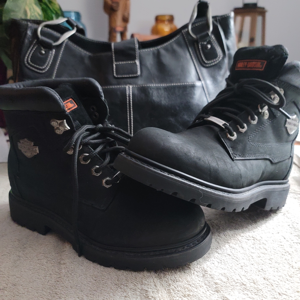 Harley-Davidson Badland Women's Black Leather Lace-Up Boots EUC.